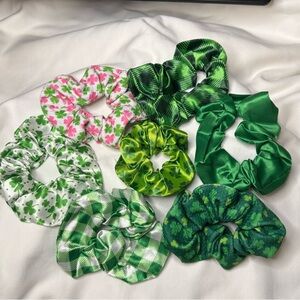 St Patrick’s Day-Green Assorted Satin & Printed Scrunchie Set-Hair Accessories